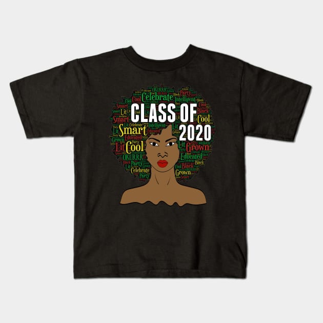 Class of 2020 Words in Afro Kids T-Shirt by blackartmattersshop